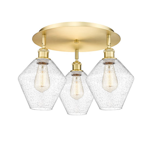 Innovations Lighting Cindyrella 20in 3-Light Flush Mount | Industrial Satin Gold Steel and Seedy Glass | Bedroom & Hallway | Model 516-3C-SG-G654-8