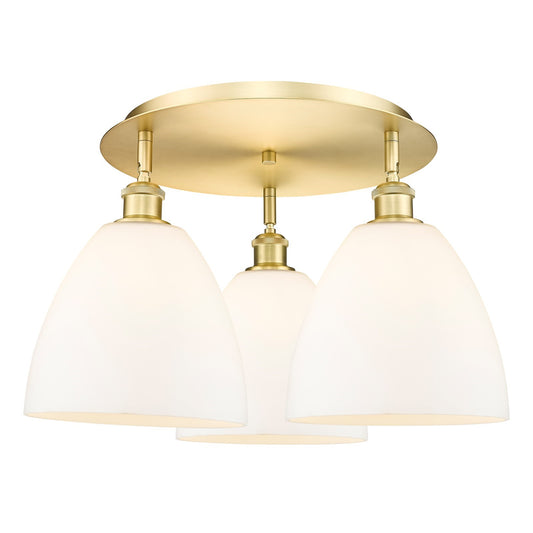 Innovations Bristol 21in 3-Light Semi-Flush | Industrial Satin Gold and Matte White Glass | Kitchen & Dining Room | Model 516-3C-SG-GBD-91
