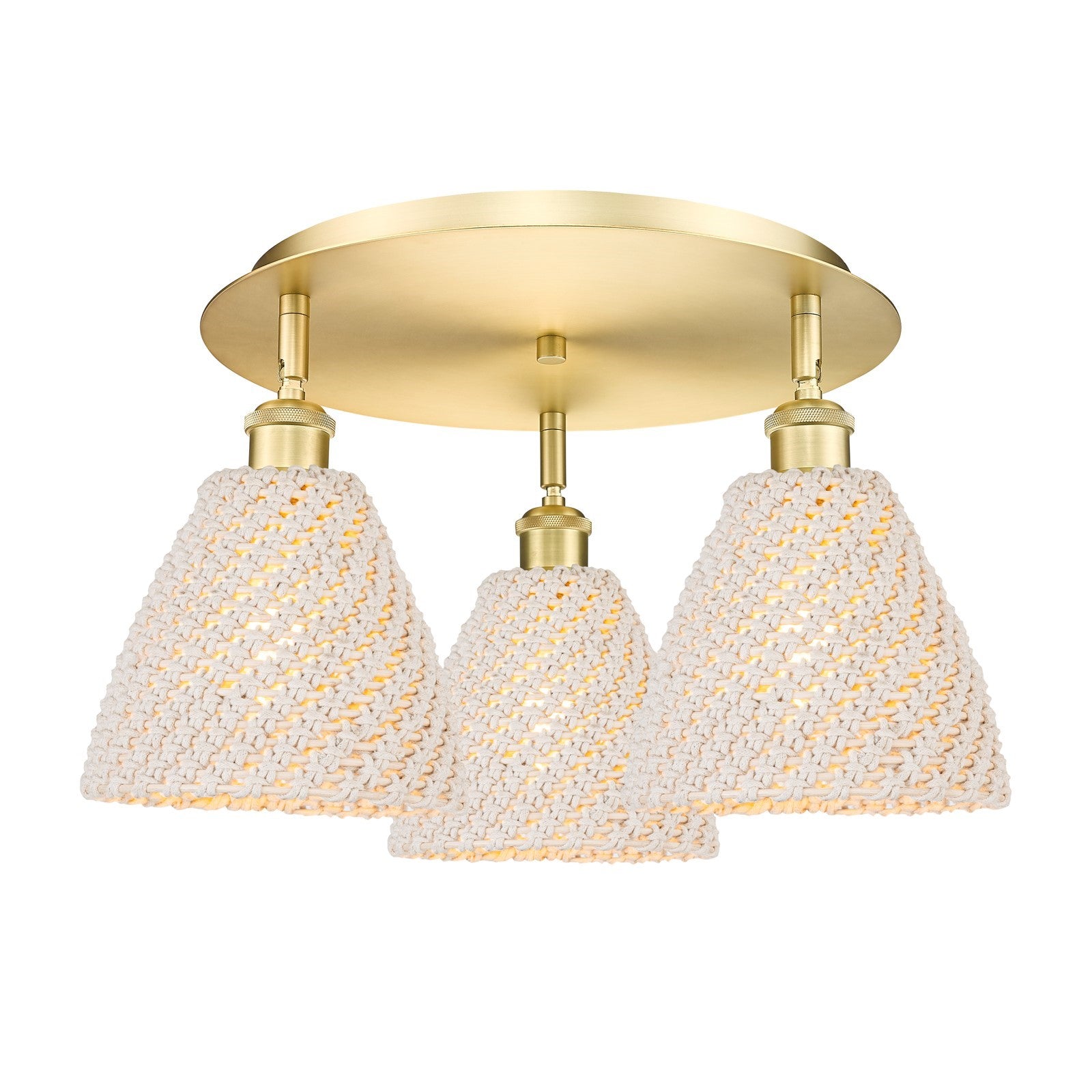 Innovations Bristol Natural 19in 3-Light Semi-Flush | Farmhouse Satin Gold and Natural Fiber | Kitchen & Dining Room | Model 516-3C-SG-NBD-75-NAT