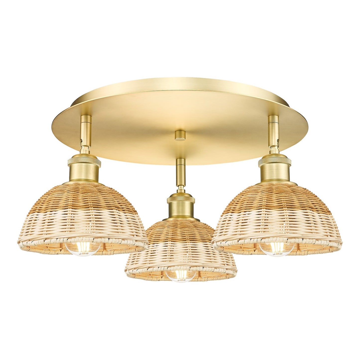 Innovations Bristol Natural II 19in 3-Light Semi-Flush | Industrial Satin Gold and Natural Fiber | Kitchen & Dining | Model 516-3C-SG-NBD2-75-NAT