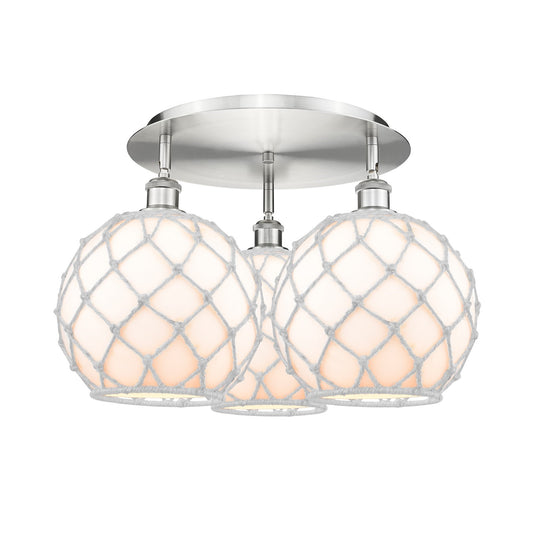Innovations Farmhouse Rope 22in 3-Light Semi-Flush | Industrial Satin Nickel and White Glass Rope | Kitchen & Dining | Model 516-3C-SN-G121-10RW