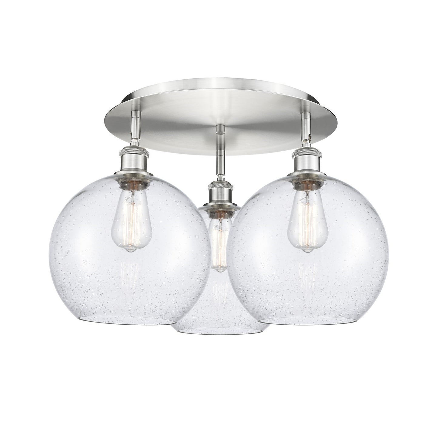 Innovations Athens 22in 3-Light Semi-Flush | Industrial Satin Nickel and Seedy Glass | Kitchen & Hallway | Model 516-3C-SN-G124-10