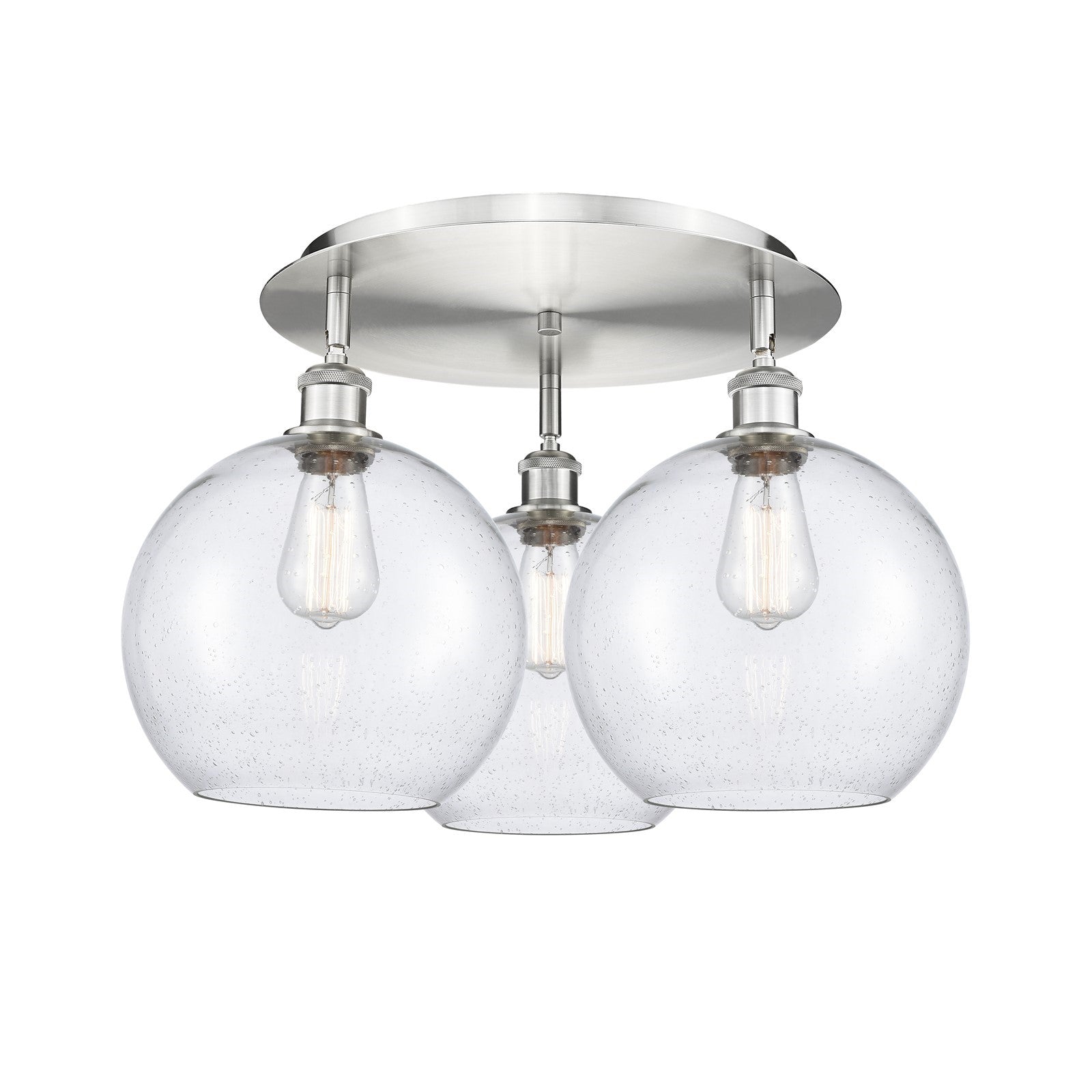 Innovations Athens 22in 3-Light Semi-Flush | Industrial Satin Nickel and Seedy Glass | Kitchen & Hallway | Model 516-3C-SN-G124-10
