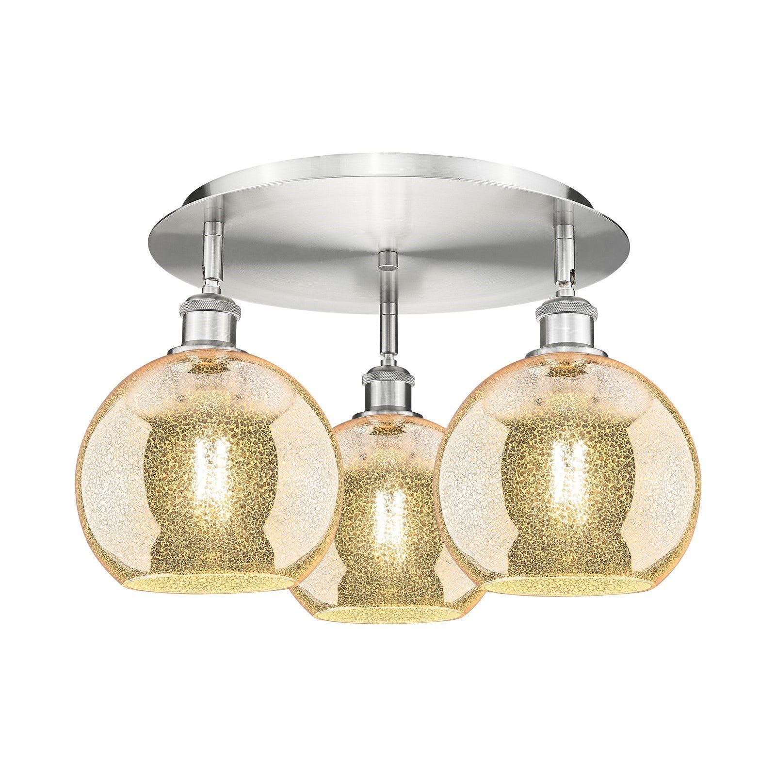 Innovations Athens 20in 3-Light Semi-Flush | Industrial Satin Nickel and Mercury Glass | Kitchen & Dining Room | Model 516-3C-SN-G128-8