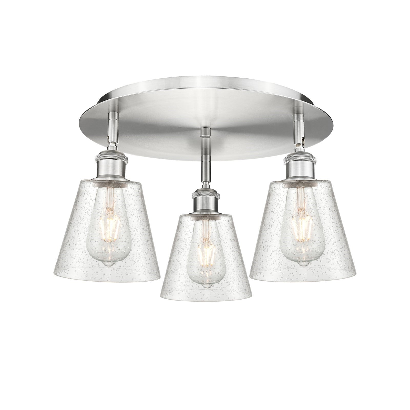 Innovations Caton 18in 3-Light Semi-Flush | Industrial Satin Nickel and Frosted Glass | Kitchen & Dining Room | Model 516-3C-SN-G454