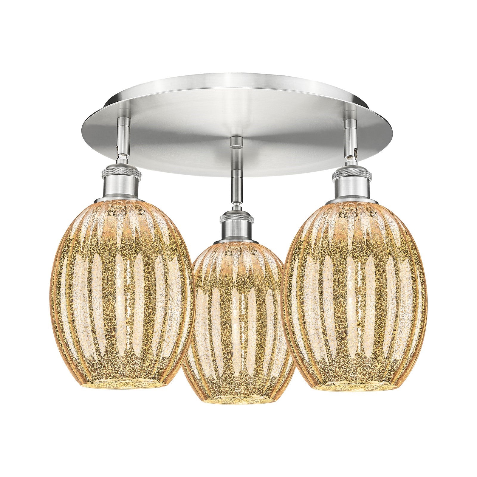 Innovations Preston Bulb 18in 3-Light Semi-Flush | Industrial Satin Nickel and Mercury Glass | Kitchen & Dining Room | Model 516-3C-SN-G459-6ME