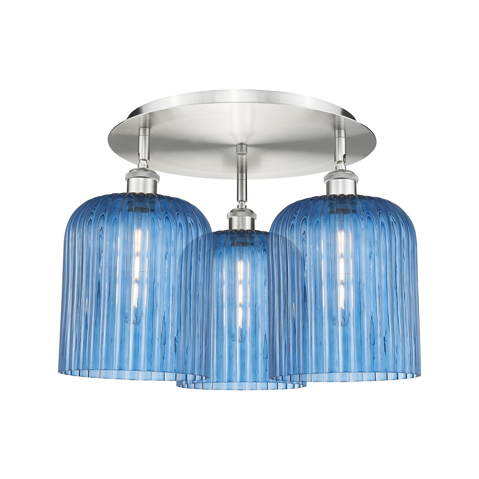 Innovations Bridal Veil 17in 3-Light Semi-Flush | Art Nouveau Satin Nickel and Princess Blue Glass | Bedroom & Dining Room | Model 516-3C-SN-G559-8BL