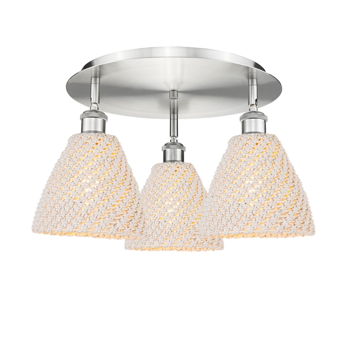 Innovations Bristol Natural 19in 3-Light Semi-Flush | Farmhouse Brushed Satin Nickel and Natural Fiber | Kitchen | Model 516-3C-SN-NBD-75-NAT