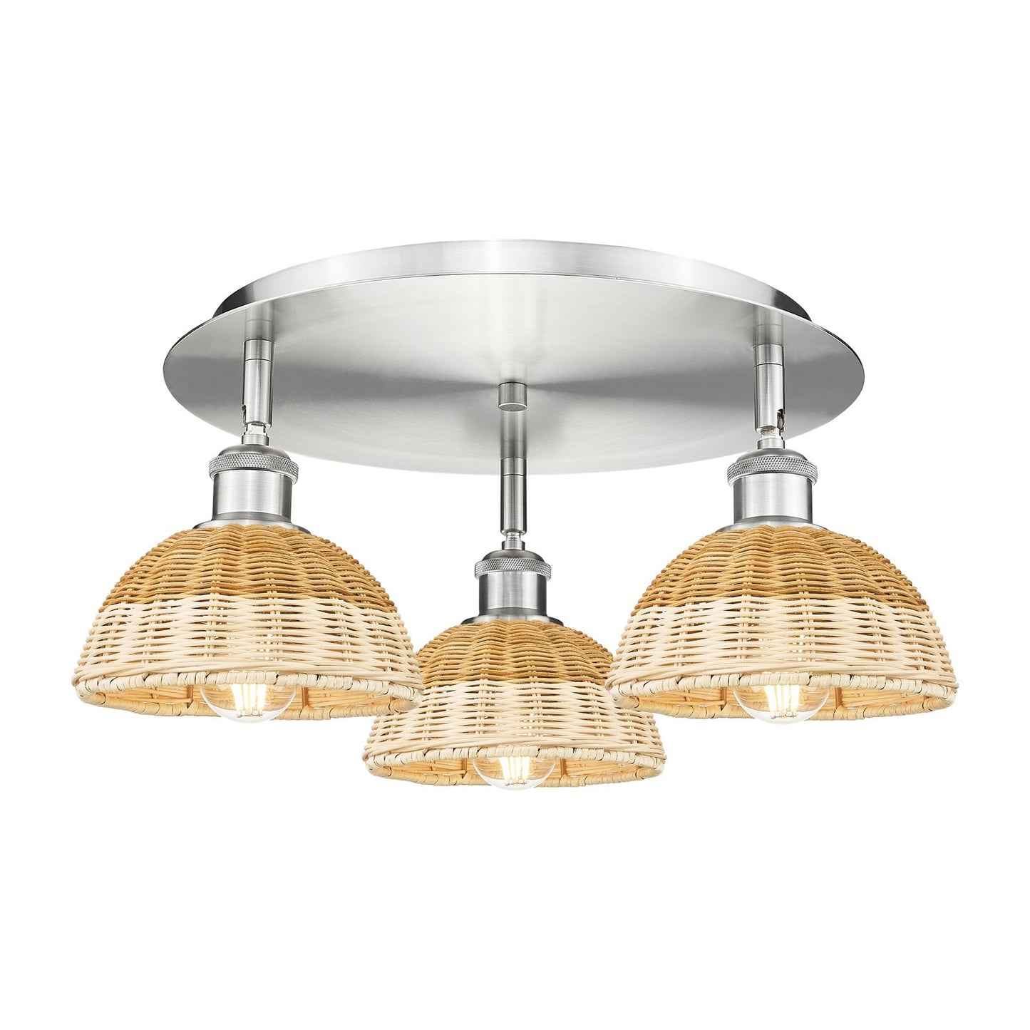 Innovations Bristol Natural II 19in 3-Light Semi-Flush | Industrial Satin Nickel and Natural Fiber | Kitchen & Hallway | Model 516-3C-SN-NBD2-75-NAT