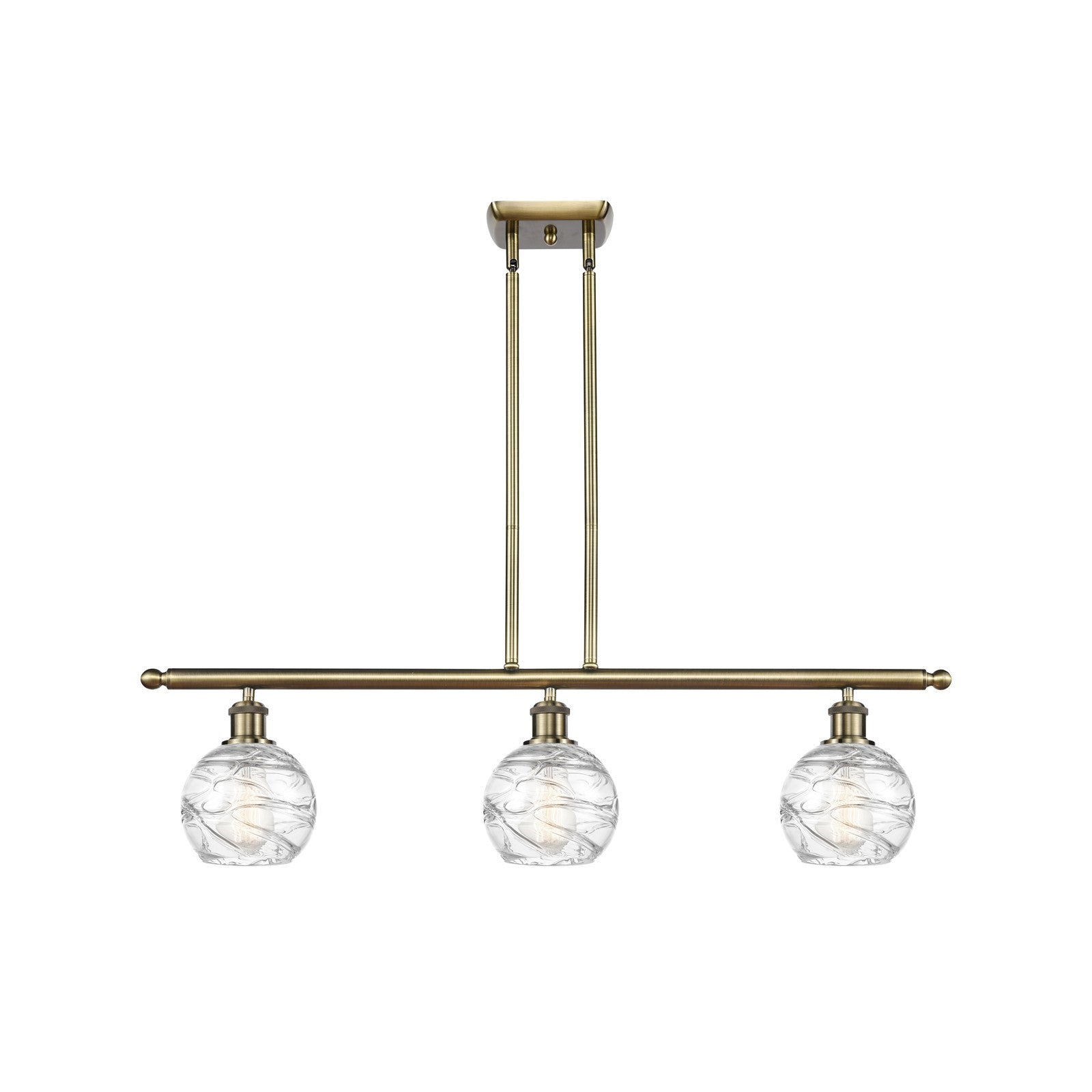 Innovations Athens Deco Swirl 36in 3-Light Island | Industrial Antique Brass and Clear Glass | Kitchen Island & Dining | Model 516-3I-AB-G1213-6CL