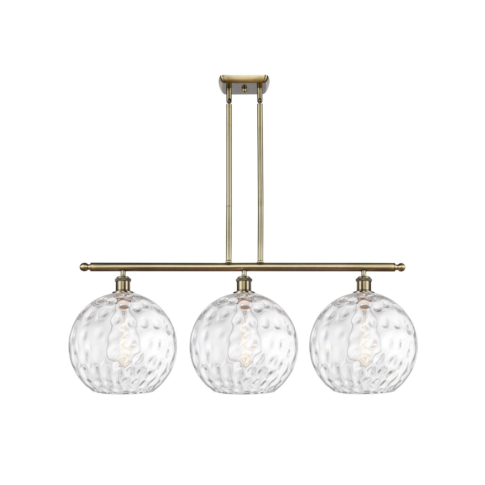Innovations Athens Water Glass 38in 3-Light Island Light | Industrial Antique Brass and Clear Water Glass | Kitchen Island | Model 516-3I-AB-G1215-12