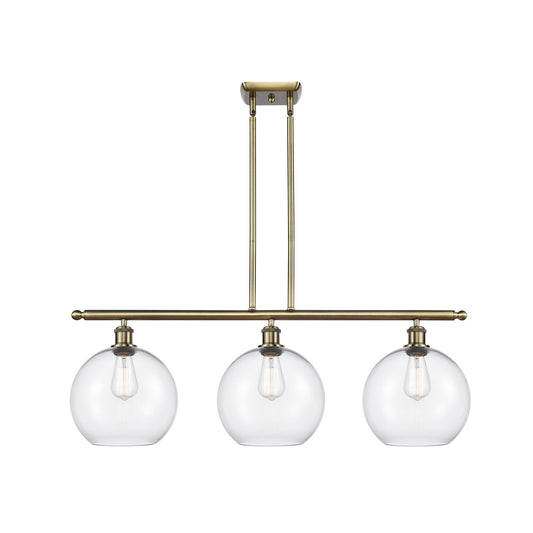 Innovations Athens 36in 3-Light Island Light | Industrial Antique Brass and Clear Glass | Kitchen Island & Dining Room | Model 516-3I-AB-G122-10