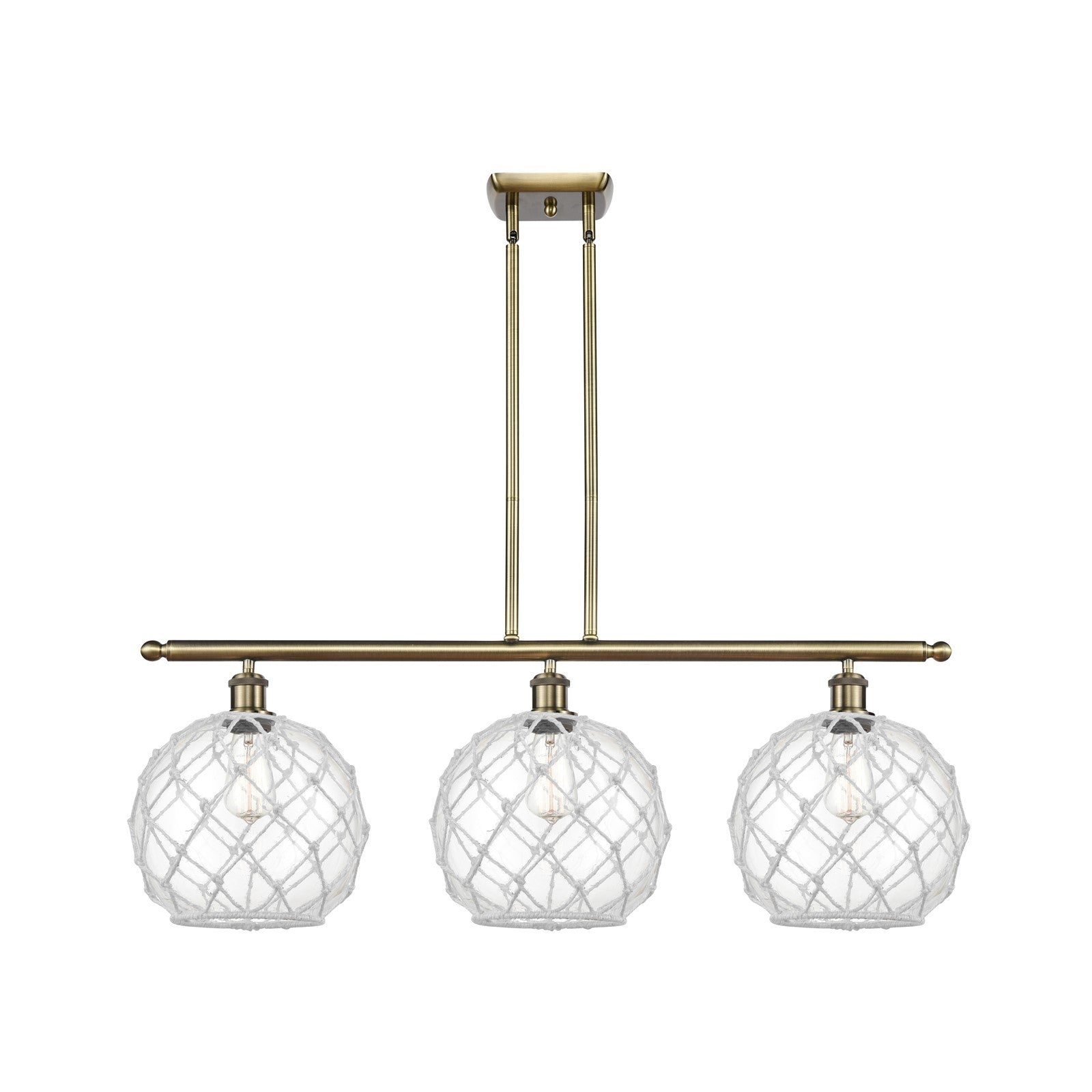 Innovations Farmhouse Rope 36.5in 3-Light Island Light | Industrial Antique Brass and Clear Glass White Rope | Kitchen | Model 516-3I-AB-G122-10RW