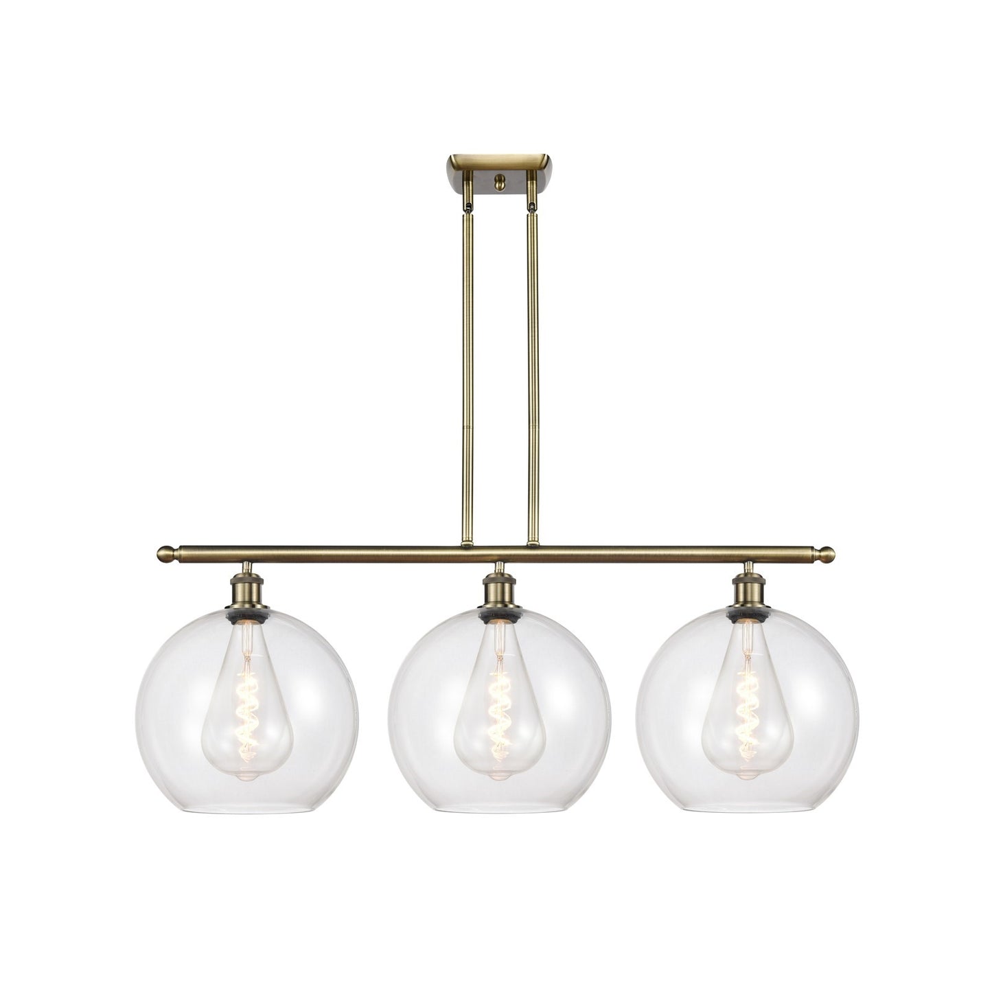 Innovations Athens 38.25in 3-Light Island Light | Industrial Antique Brass and Clear Glass | Kitchen Island & Dining Room | Model 516-3I-AB-G122-12