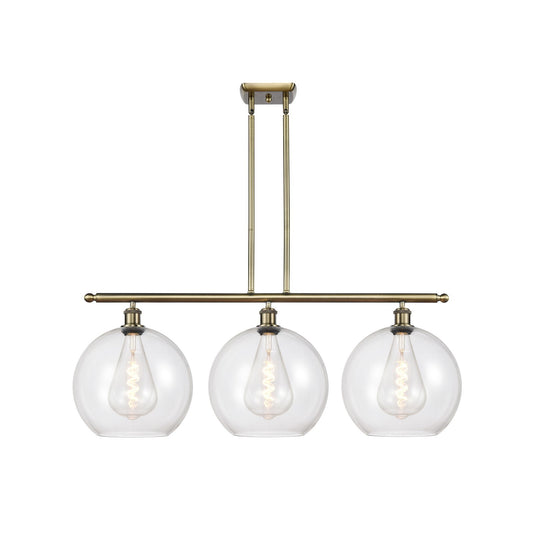 Innovations Athens 38.25in 3-Light Island Light | Industrial Antique Brass and Clear Glass | Kitchen Island & Dining Room | Model 516-3I-AB-G122-12