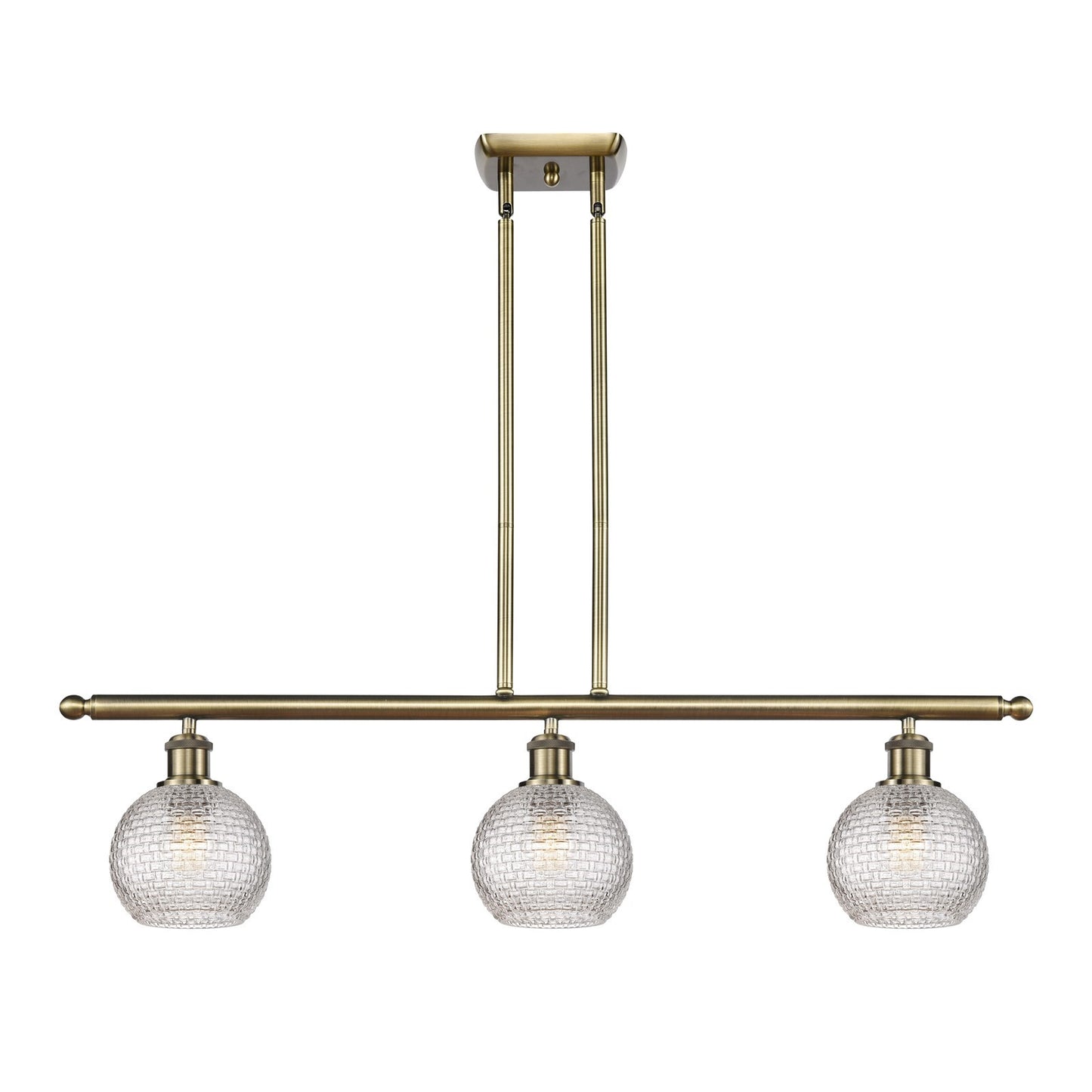 Innovations Athens 36in 3-Light Island Light | Modern Antique Brass and Clear Basket Weave Glass | Kitchen Island | Model 516-3I-AB-G122C-6CL