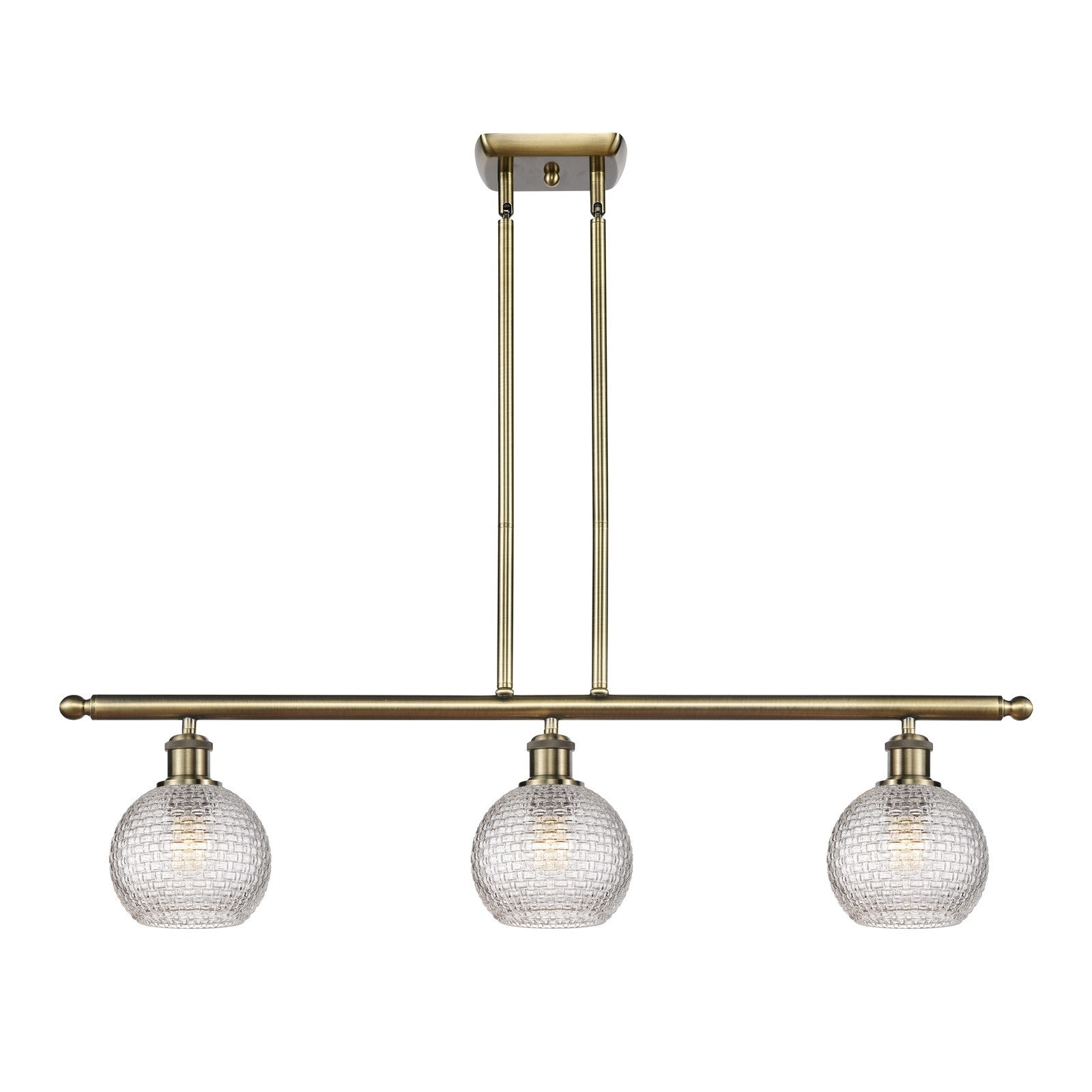 Innovations Athens 36in 3-Light Island Light | Modern Antique Brass and Clear Basket Weave Glass | Kitchen Island | Model 516-3I-AB-G122C-6CL