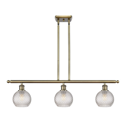 Innovations Athens 36in 3-Light Island Light | Modern Antique Brass and Clear Basket Weave Glass | Kitchen Island | Model 516-3I-AB-G122C-6CL