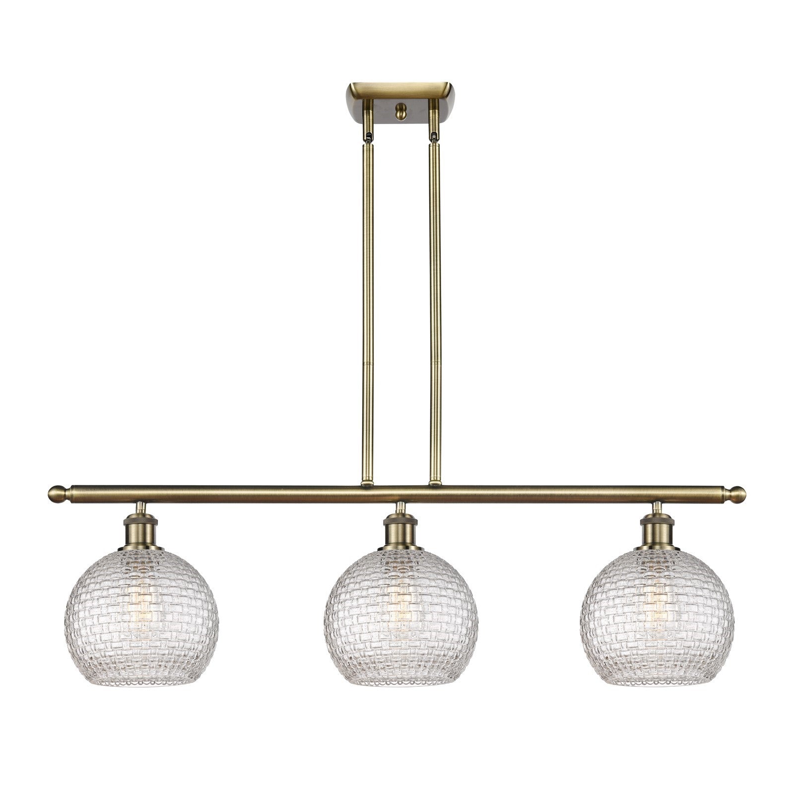Innovations Athens 36in 3-Light Island | Modern Farmhouse Antique Brass and Clear Basket Weave Glass | Kitchen Island | Model 516-3I-AB-G122C-8CL