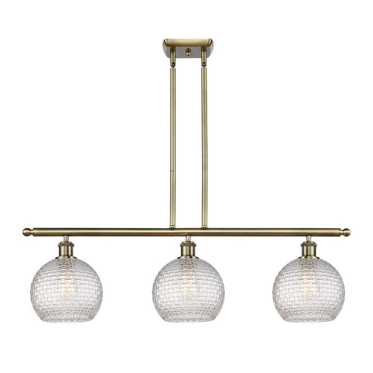 Innovations Athens 36in 3-Light Island | Modern Farmhouse Antique Brass and Clear Basket Weave Glass | Kitchen Island | Model 516-3I-AB-G122C-8CL