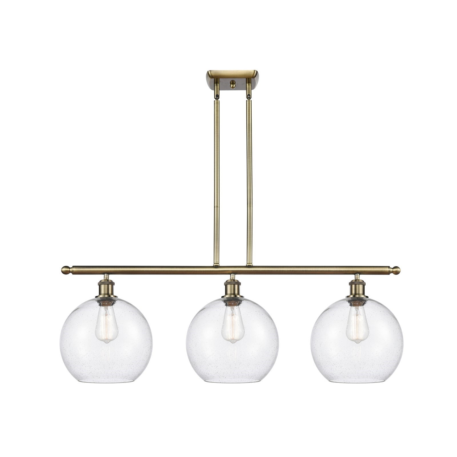 Innovations Athens 36in 3-Light Island | Industrial Antique Brass and Seedy Glass | Kitchen Island & Dining Room | Model 516-3I-AB-G124-10