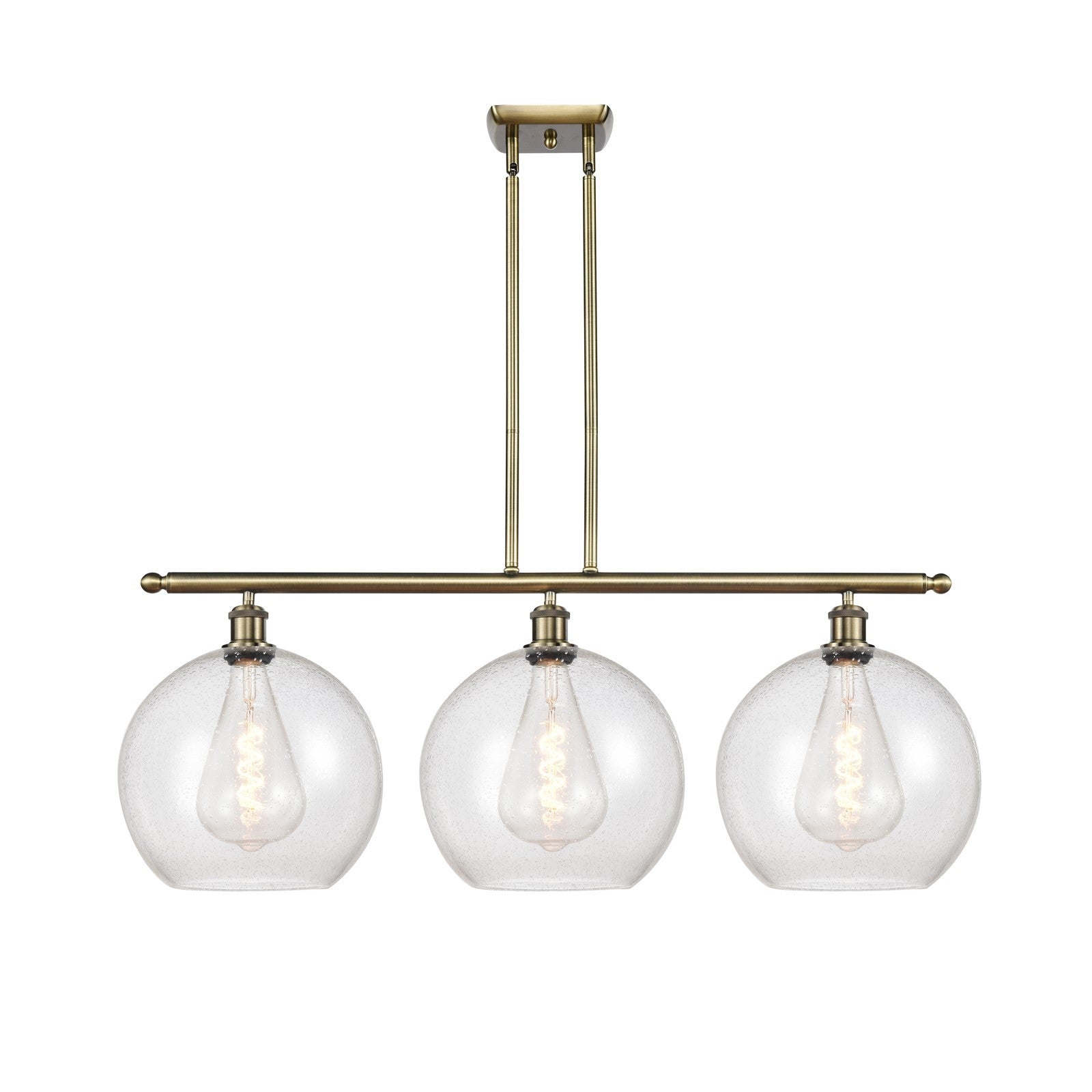 Innovations Athens 38in 3-Light Island | Industrial Antique Brass and Seedy Glass | Kitchen Island & Dining Room | Model 516-3I-AB-G124-12