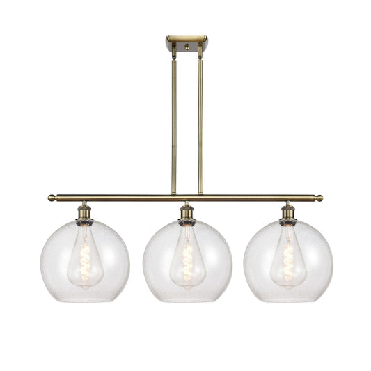 Innovations Athens 38in 3-Light Island | Industrial Antique Brass and Seedy Glass | Kitchen Island & Dining Room | Model 516-3I-AB-G124-12