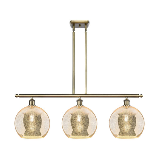 Innovations Athens 36in 3-Light Island | Industrial Antique Brass and Mercury Glass | Kitchen Island & Dining Room | Model 516-3I-AB-G128-10