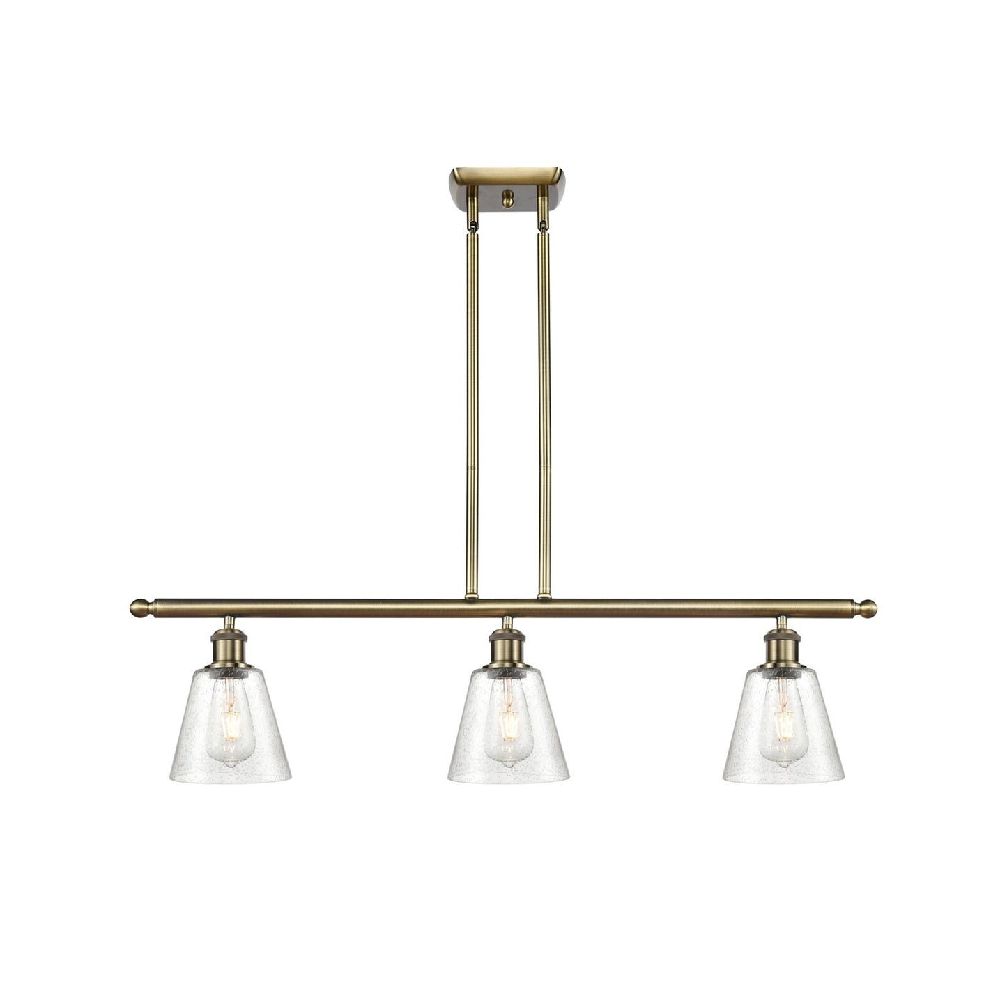 Innovations Caton 36in 3-Light Island Light | Industrial Antique Brass and Frosted Glass | Kitchen Island & Dining Room | Model 516-3I-AB-G454