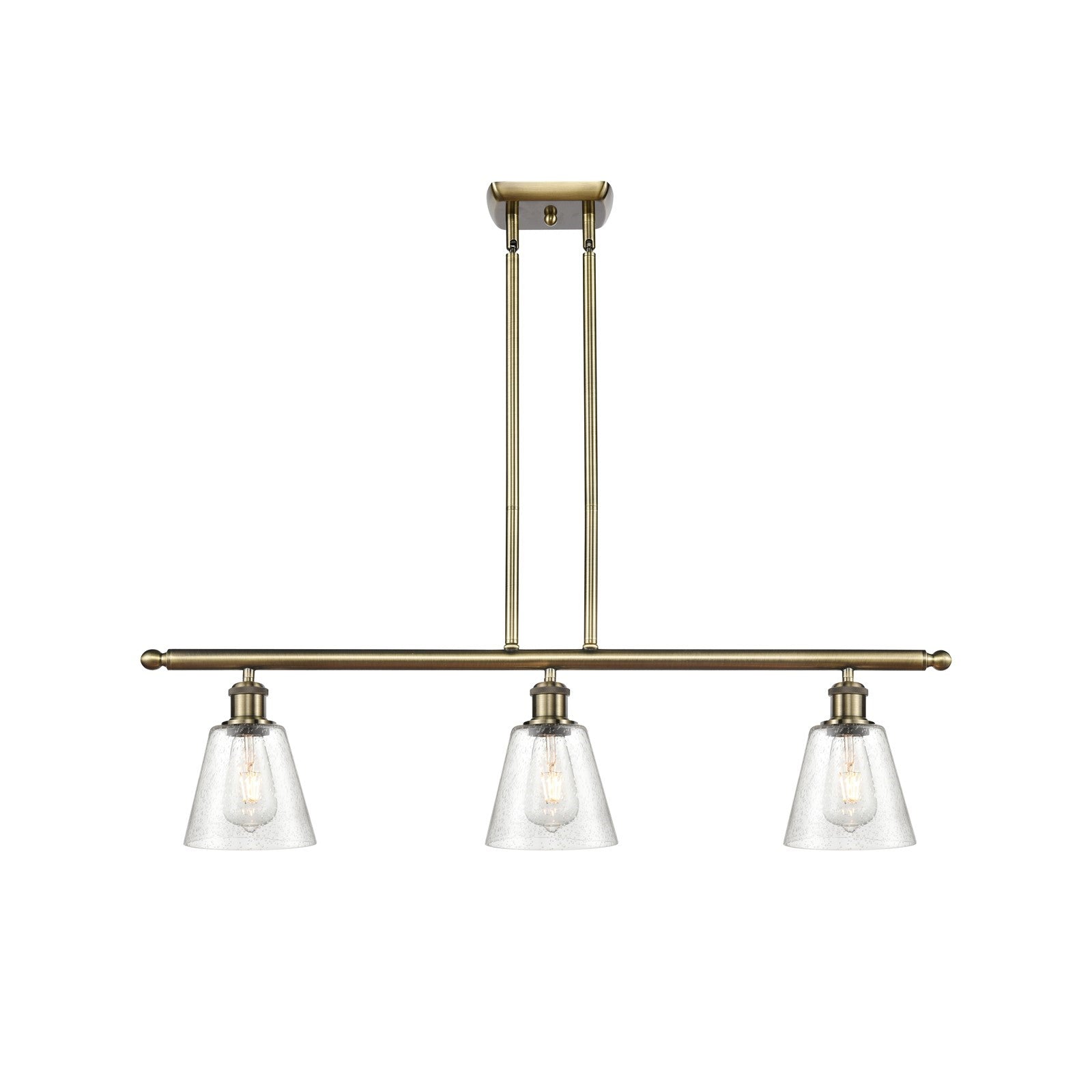 Innovations Caton 36in 3-Light Island Light | Industrial Antique Brass and Frosted Glass | Kitchen Island & Dining Room | Model 516-3I-AB-G454