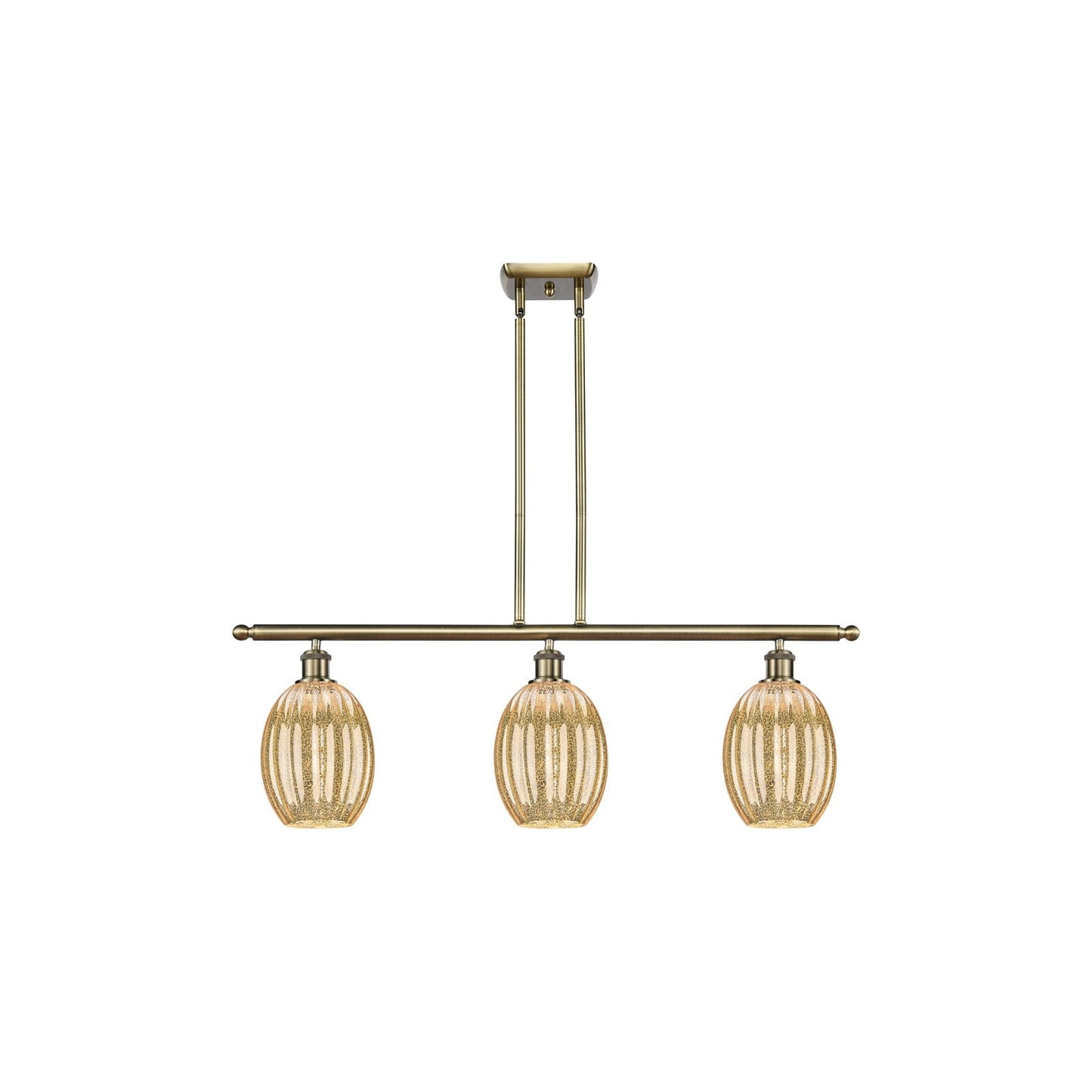 Innovations Preston Bulb 36in 3-Light Island Light | Industrial Antique Brass and Mercury Glass | Kitchen Island & Dining | Model 516-3I-AB-G459-6ME