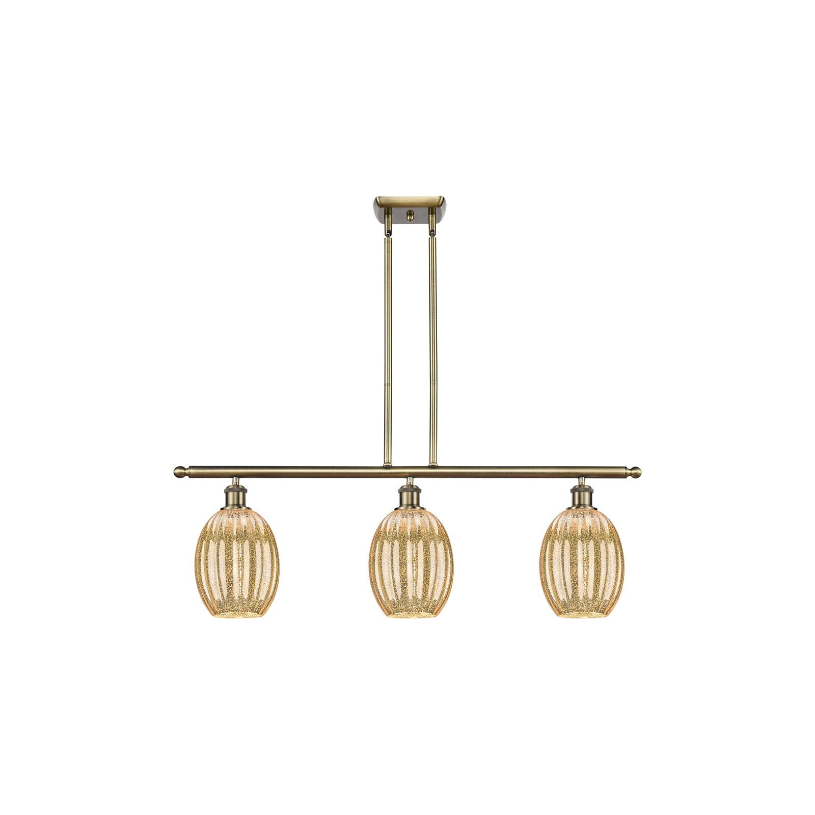 Innovations Preston Bulb 36in 3-Light Island Light | Industrial Antique Brass and Mercury Glass | Kitchen Island & Dining | Model 516-3I-AB-G459-6ME