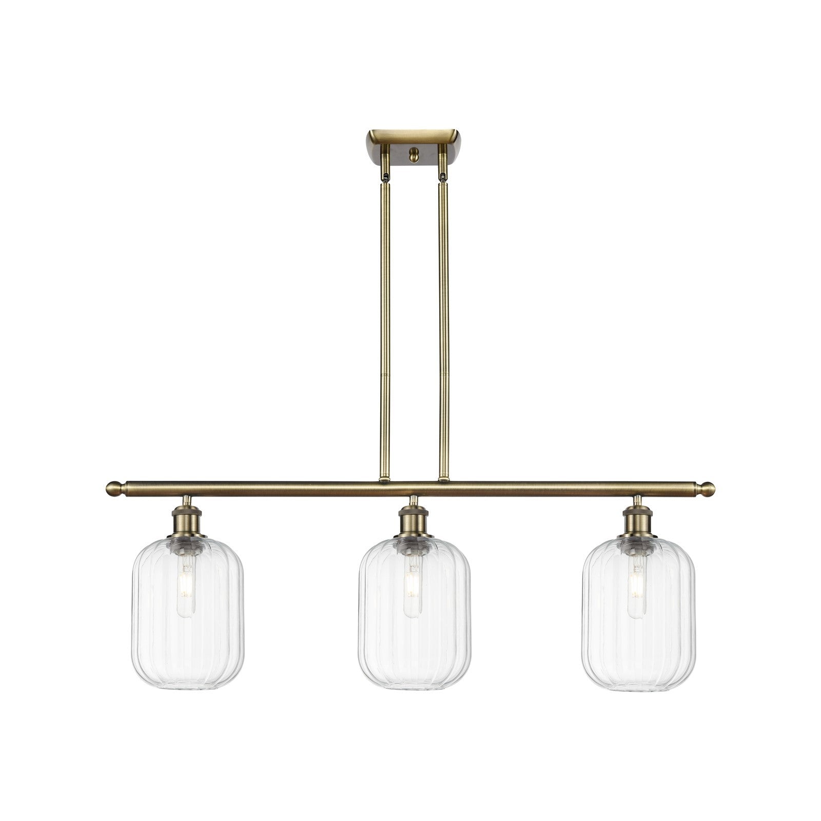 Innovations Preston Cylinder 36in 3-Light Island Light | Industrial Antique Brass and Clear Glass | Kitchen Island | Model 516-3I-AB-G460-7CL