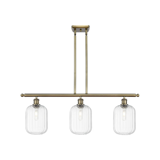 Innovations Preston Cylinder 36in 3-Light Island Light | Industrial Antique Brass and Clear Glass | Kitchen Island | Model 516-3I-AB-G460-7CL
