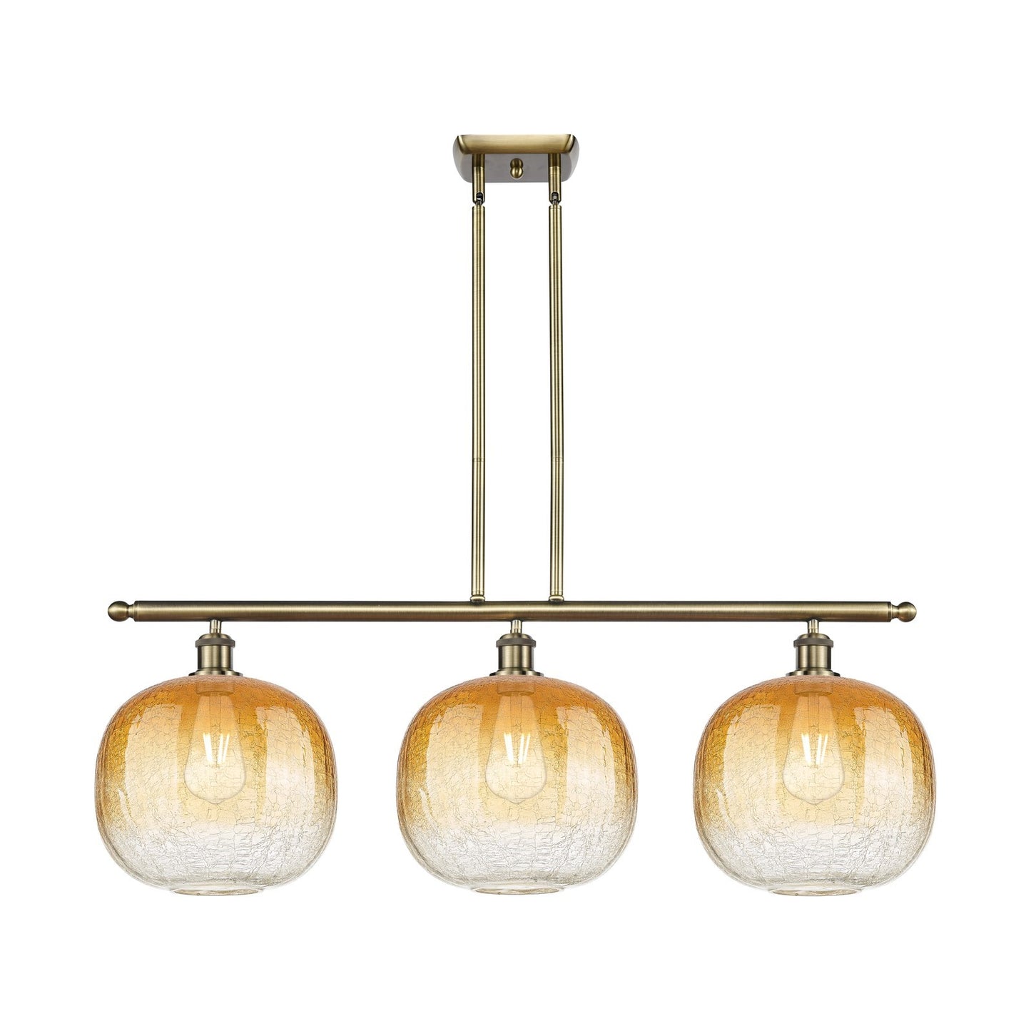 Innovations Brookhaven Sphere 37in 3-Light Island Pendant | Industrial Antique Brass and Amber Glass | Kitchen Island | Model 516-3I-AB-G481-10AM