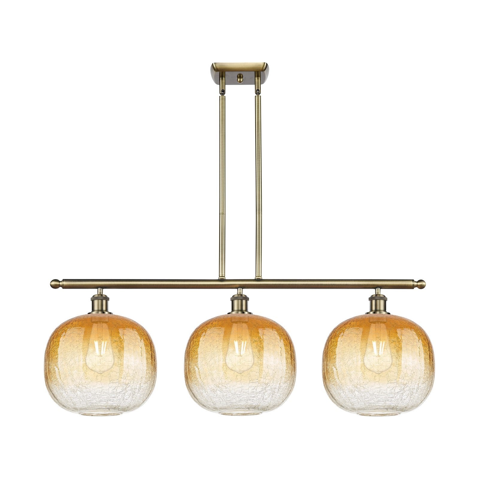 Innovations Brookhaven Sphere 37in 3-Light Island Pendant | Industrial Antique Brass and Amber Glass | Kitchen Island | Model 516-3I-AB-G481-10AM