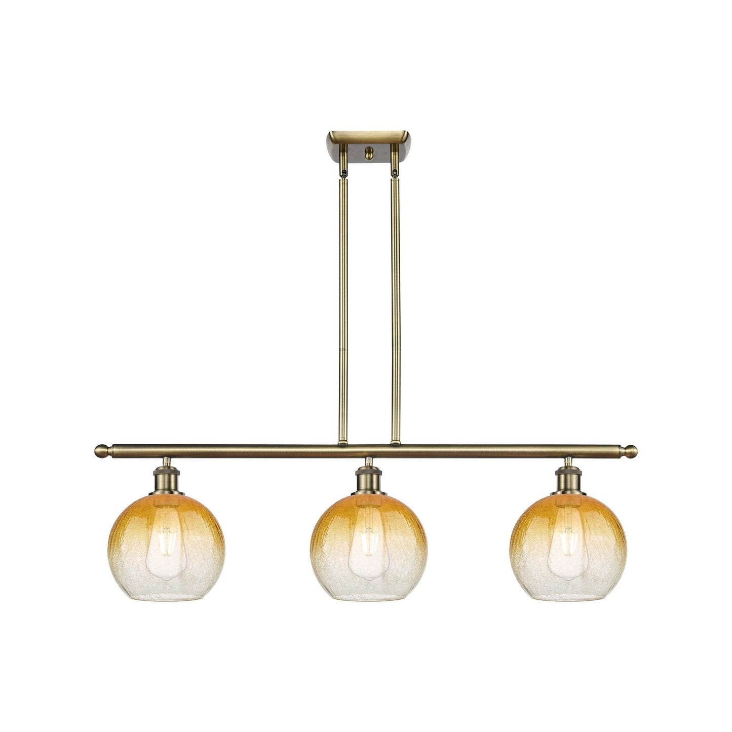 Innovations Brookhaven Globe 36in 3-Light Island Light | Industrial Antique Brass and Amber Glass | Kitchen Island | Model 516-3I-AB-G483-8AM