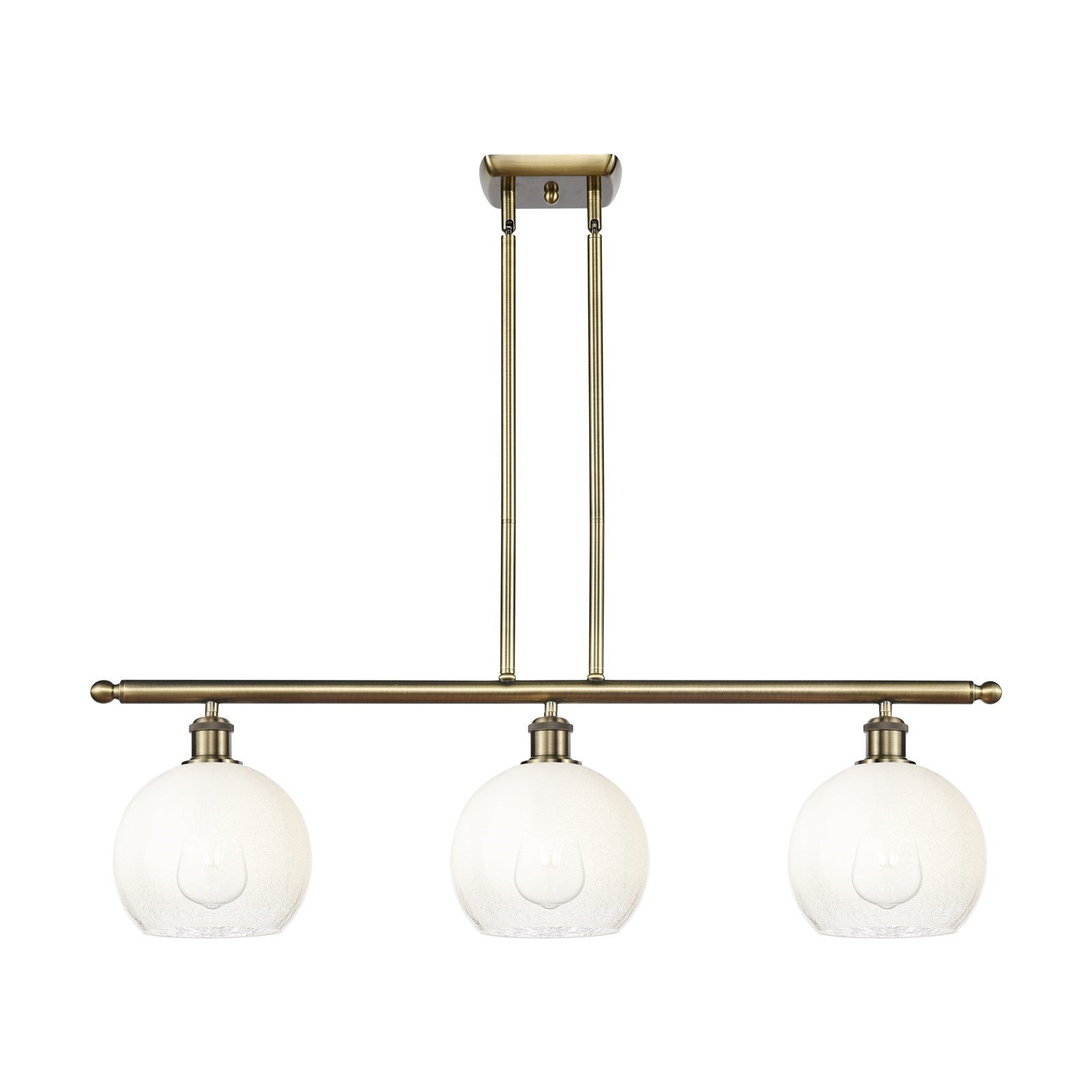 Innovations Brookhaven Globe 36in 3-Light Island Light | Industrial Antique Brass and Opal Glass | Kitchen Island & Dining | Model 516-3I-AB-G483-8OP