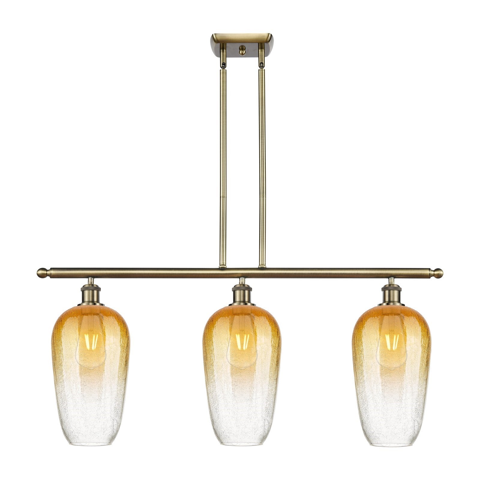 Innovations Brookhaven Flute 36in 3-Light Island Light | Industrial Antique Brass and Amber Glass | Kitchen Island | Model 516-3I-AB-G484-7AM