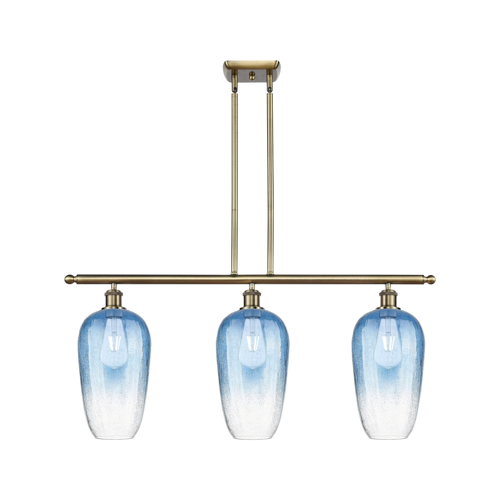 Innovations Brookhaven Flute 36in 3-Light Island Light | Industrial Antique Brass and Sapphire Blue Glass | Kitchen Island | Model 516-3I-AB-G484-7SB