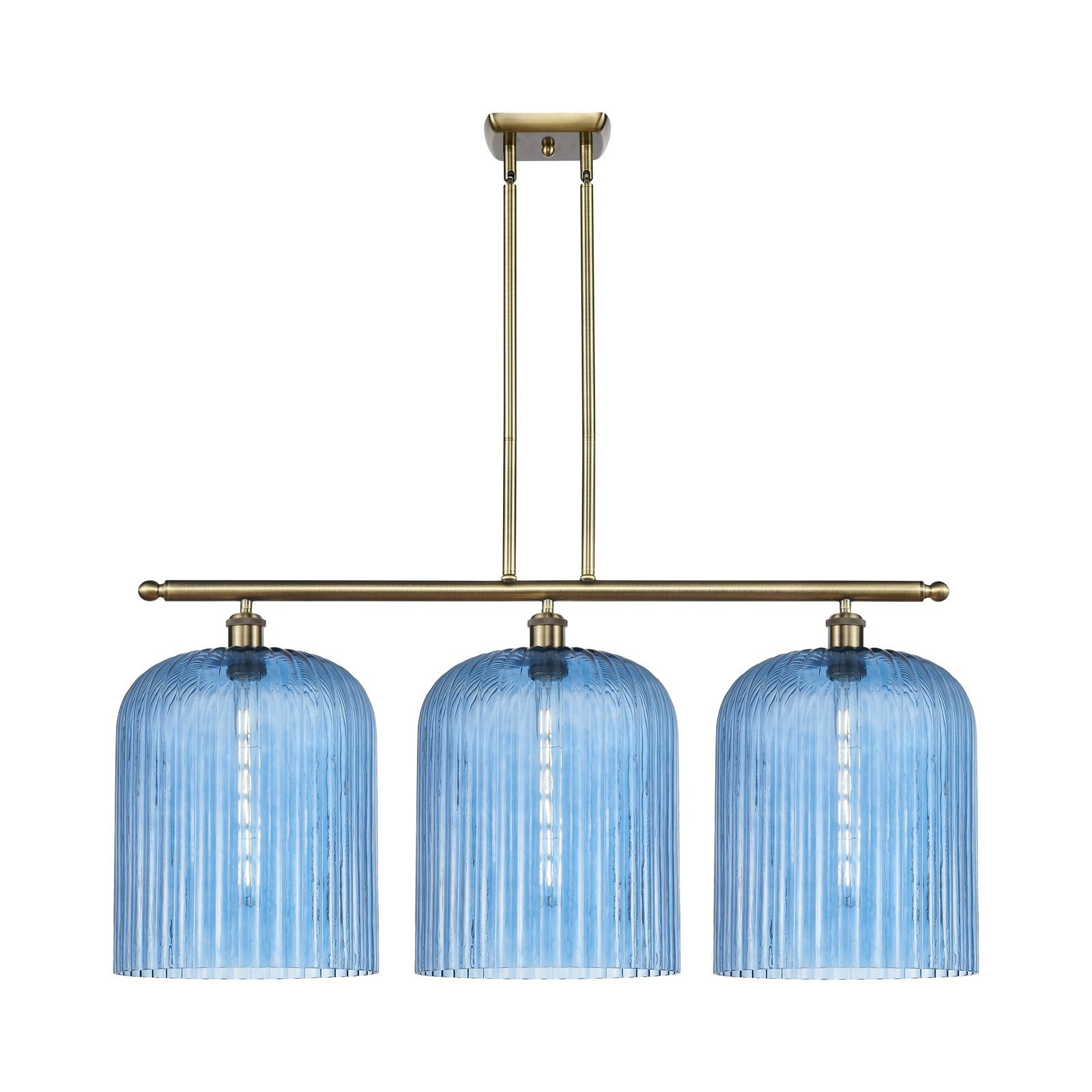 Innovations Bridal Veil 36in 3-Light Island Light | Art Nouveau Antique Brass and Princess Blue Glass | Kitchen Island | Model 516-3I-AB-G559-12BL