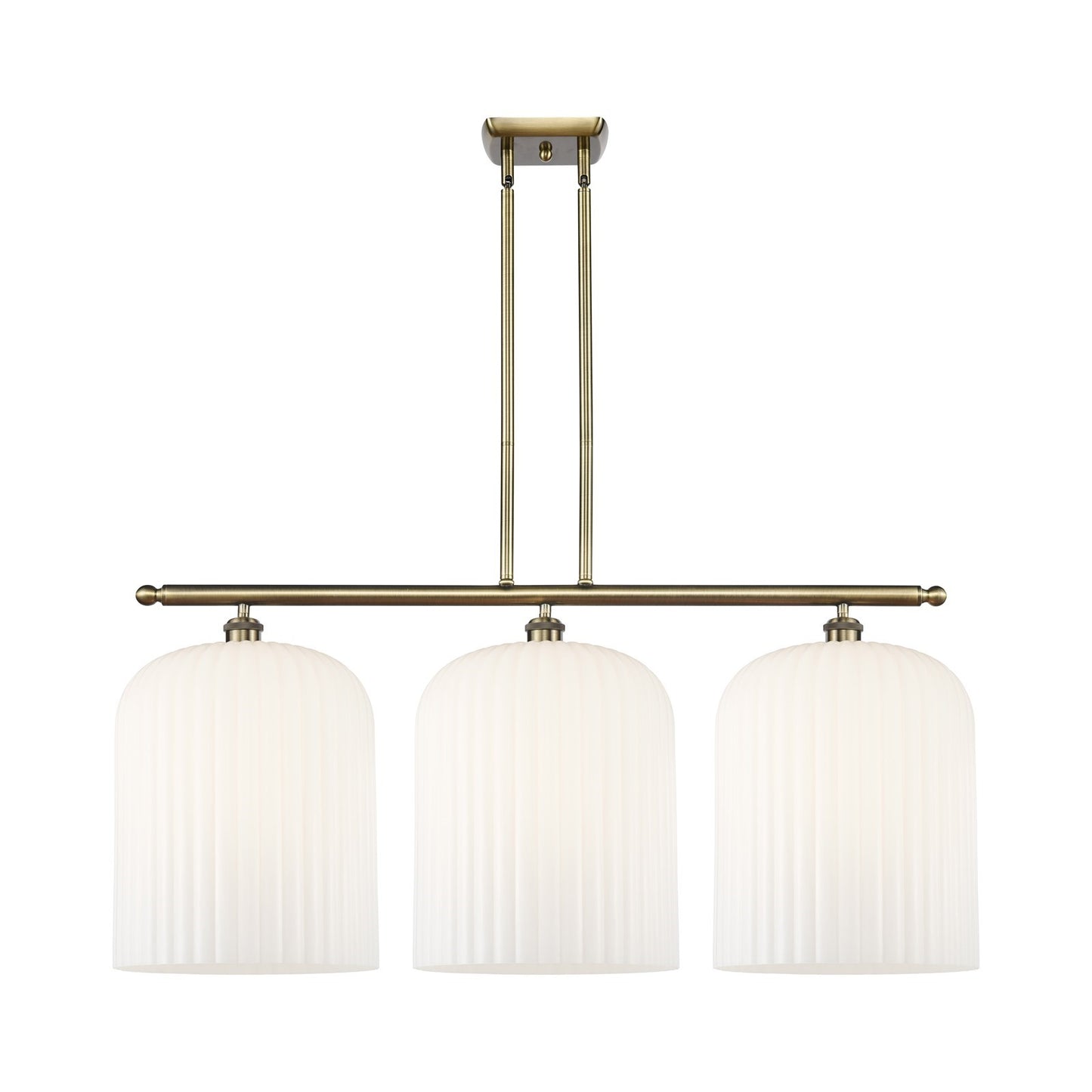 Innovations Bridal Veil 36in 3-Light Island Light | Antique Brass and Gloss White Glass | Kitchen Island & Dining Room | Model 516-3I-AB-G559-12GWH