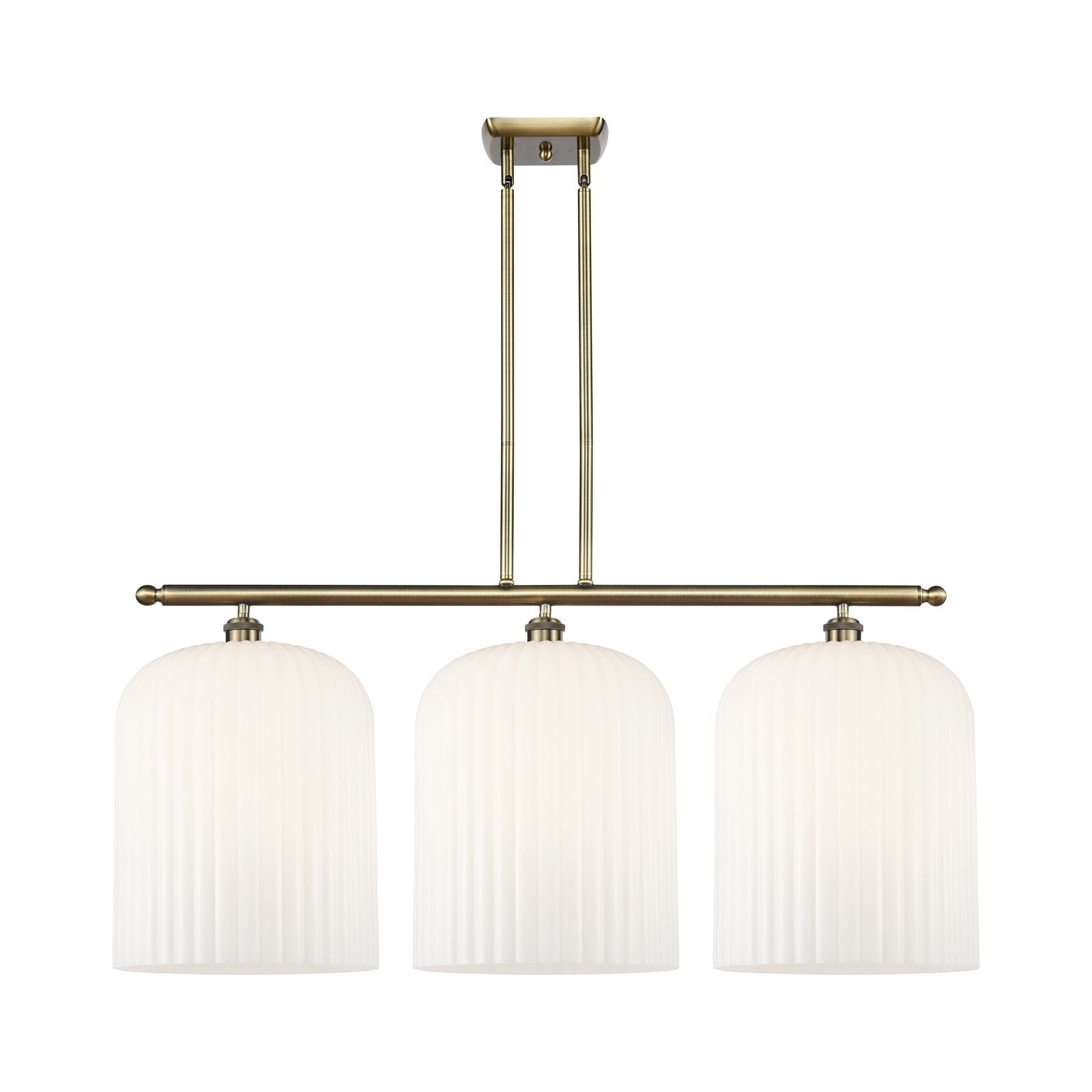 Innovations Bridal Veil 36in 3-Light Island Light | Antique Brass and Gloss White Glass | Kitchen Island & Dining Room | Model 516-3I-AB-G559-12GWH