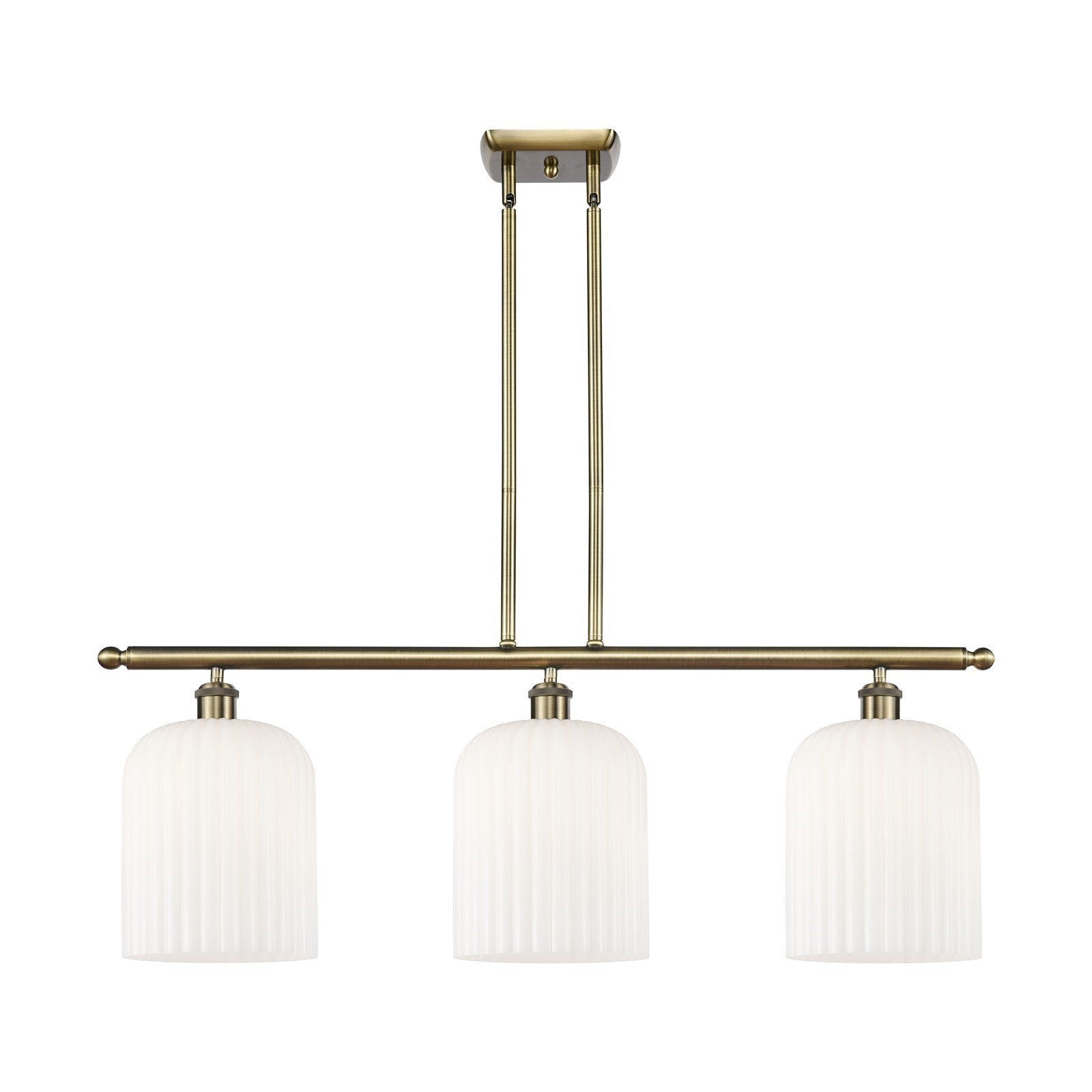 Innovations Bridal Veil 36in 3-Light Island Light | Art Nouveau Antique Brass and Gloss White Glass | Kitchen Island | Model 516-3I-AB-G559-8GWH