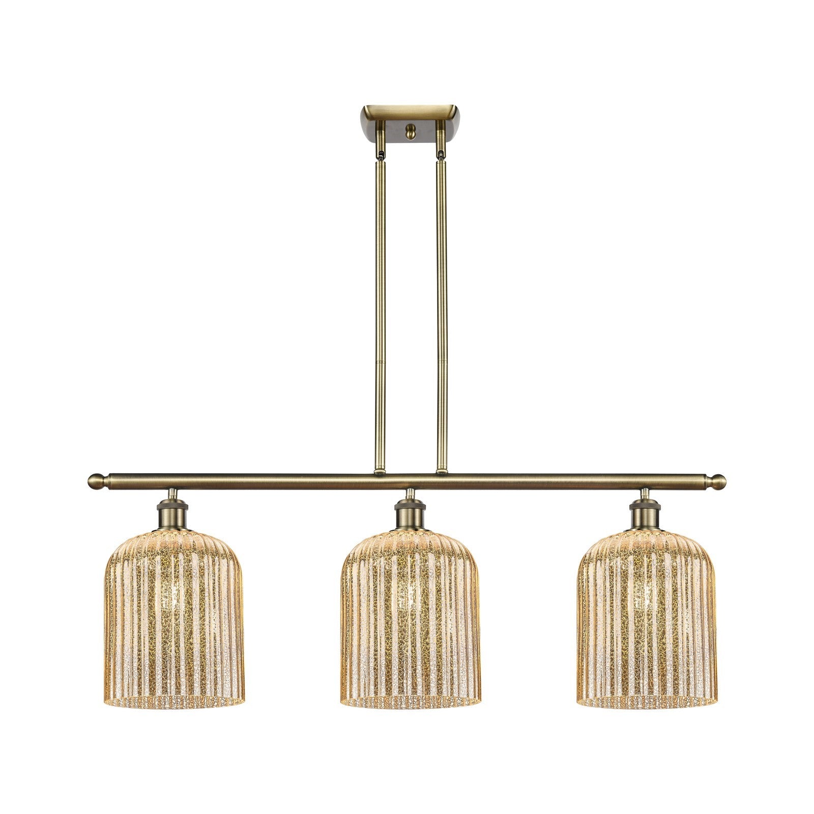 Innovations Bridal Veil 36in 3-Light Island Light | Art Nouveau Antique Brass and Mercury Glass | Kitchen Island & Dining | Model 516-3I-AB-G559-8ME