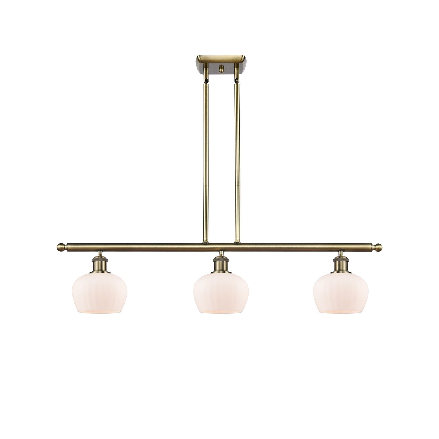 Innovations Fenton 36in 3-Light Island Light | Industrial Antique Brass and Matte White Glass | Kitchen Island & Dining Room | Model 516-3I-AB-G91