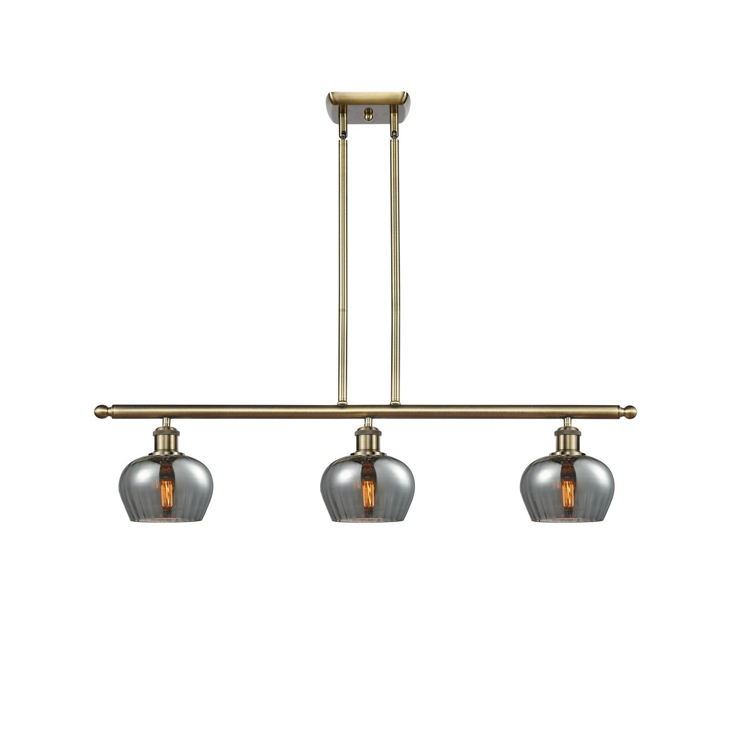 Innovations Fenton 36in 3-Light Island Light | Industrial Antique Brass and Light Smoke Glass | Kitchen Island & Dining Room | Model 516-3I-AB-G93