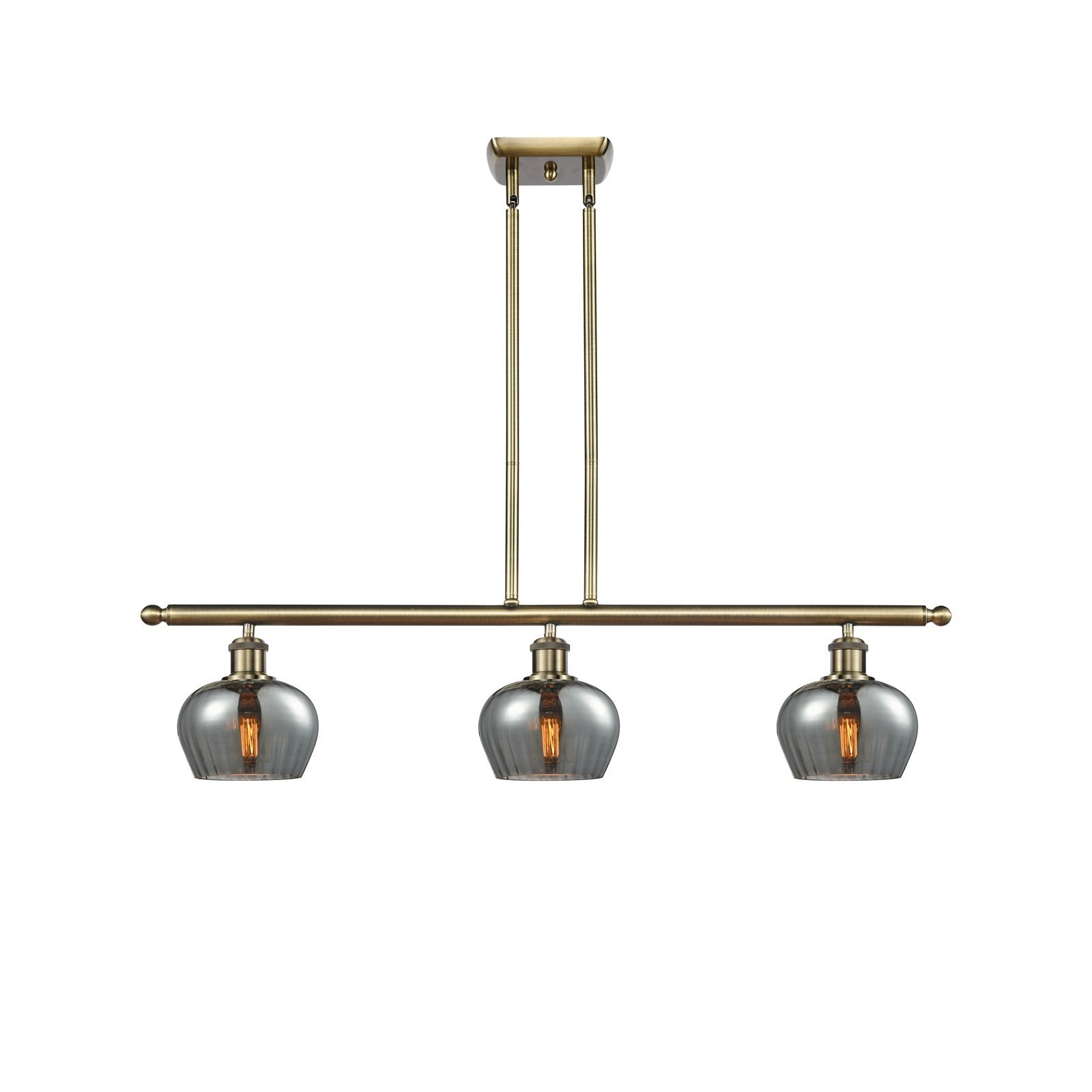 Innovations Fenton 36in 3-Light Island Light | Industrial Antique Brass and Light Smoke Glass | Kitchen Island & Dining Room | Model 516-3I-AB-G93
