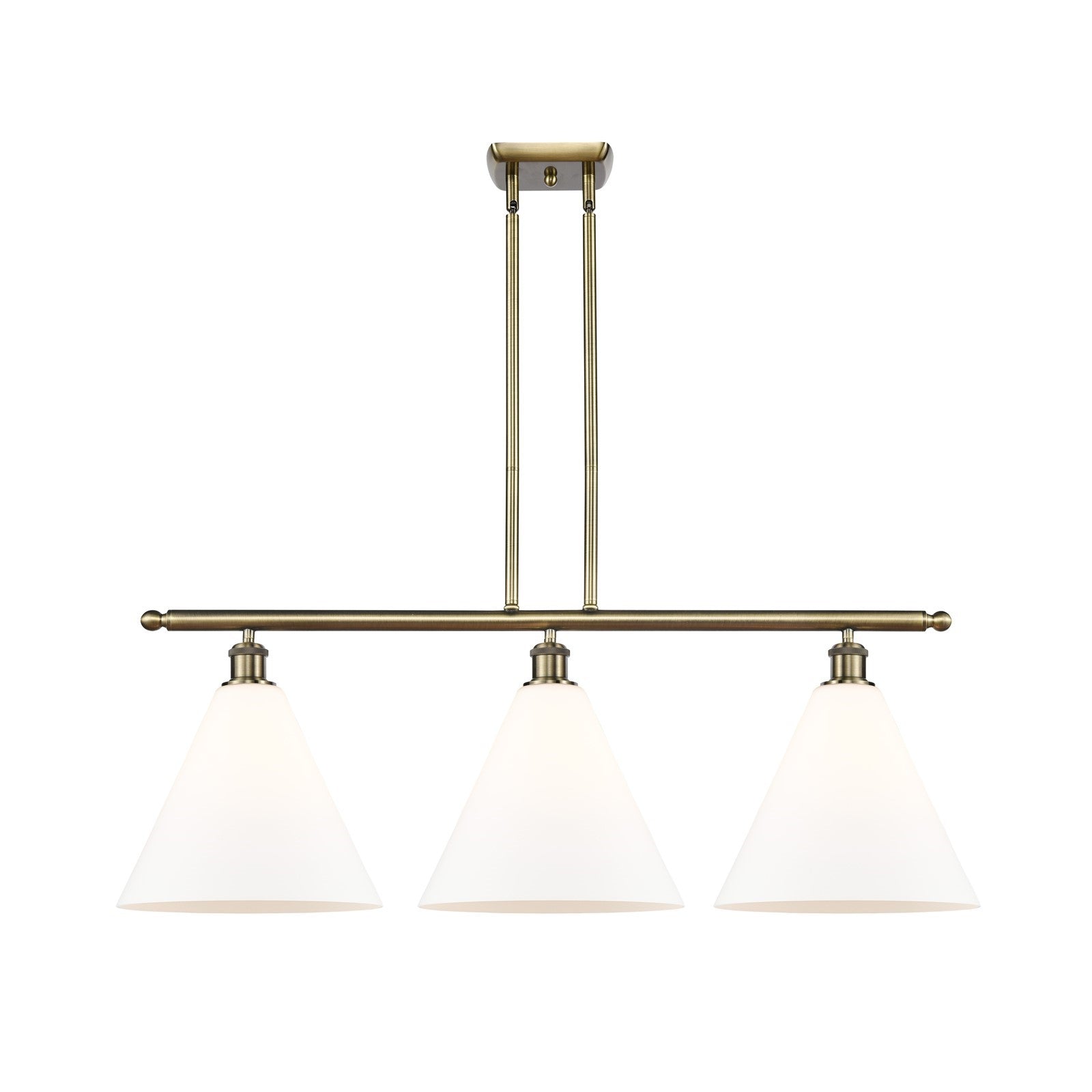 Innovations Berkshire Glass 38in 3-Light LED Island | Industrial Antique Brass and Matte White Glass | Kitchen Island | Model 516-3I-AB-GBC-121-LED