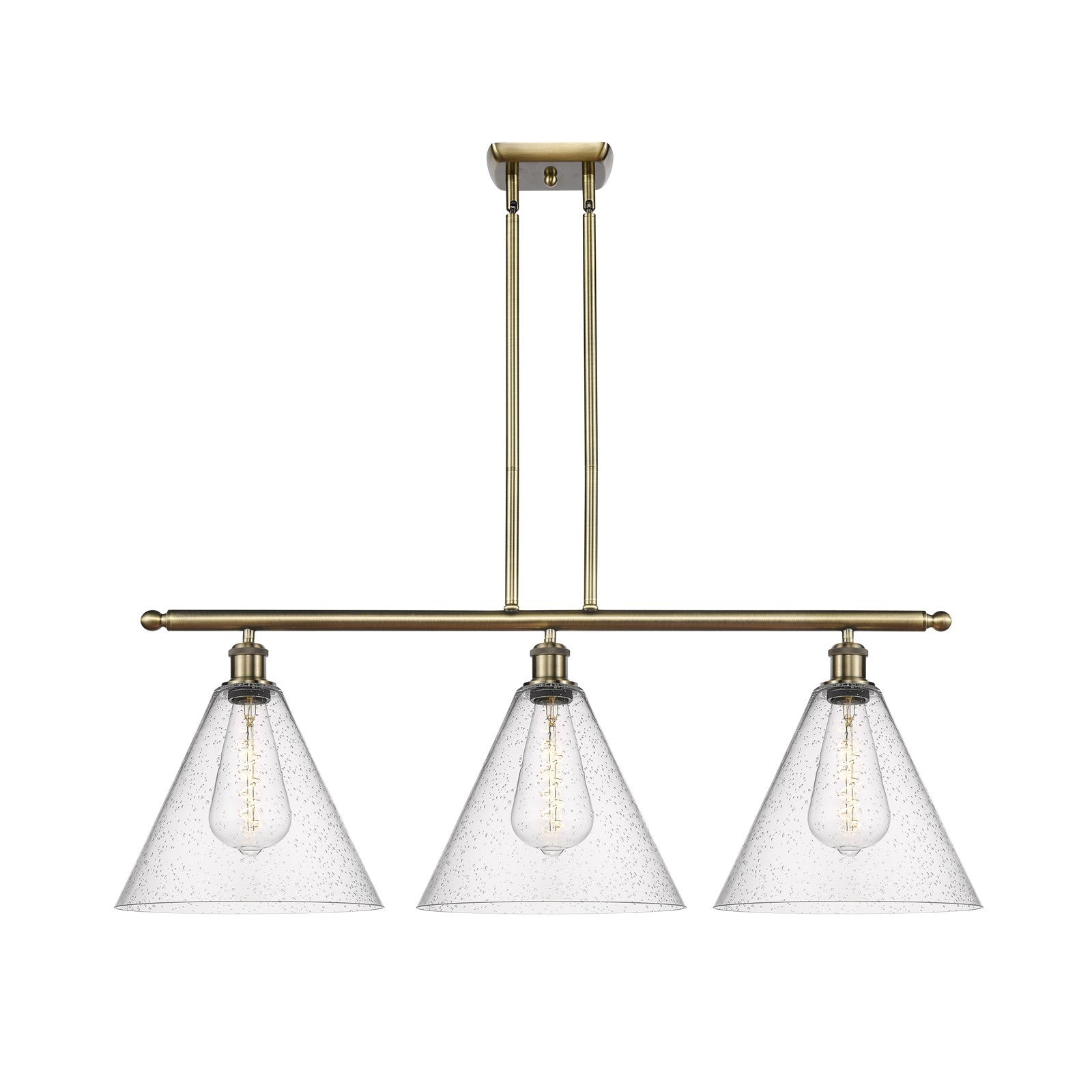 Innovations Berkshire 38in 3-Light Island | Industrial Antique Brass and Seedy Glass | Kitchen Island & Dining Room | Model 516-3I-AB-GBC-124